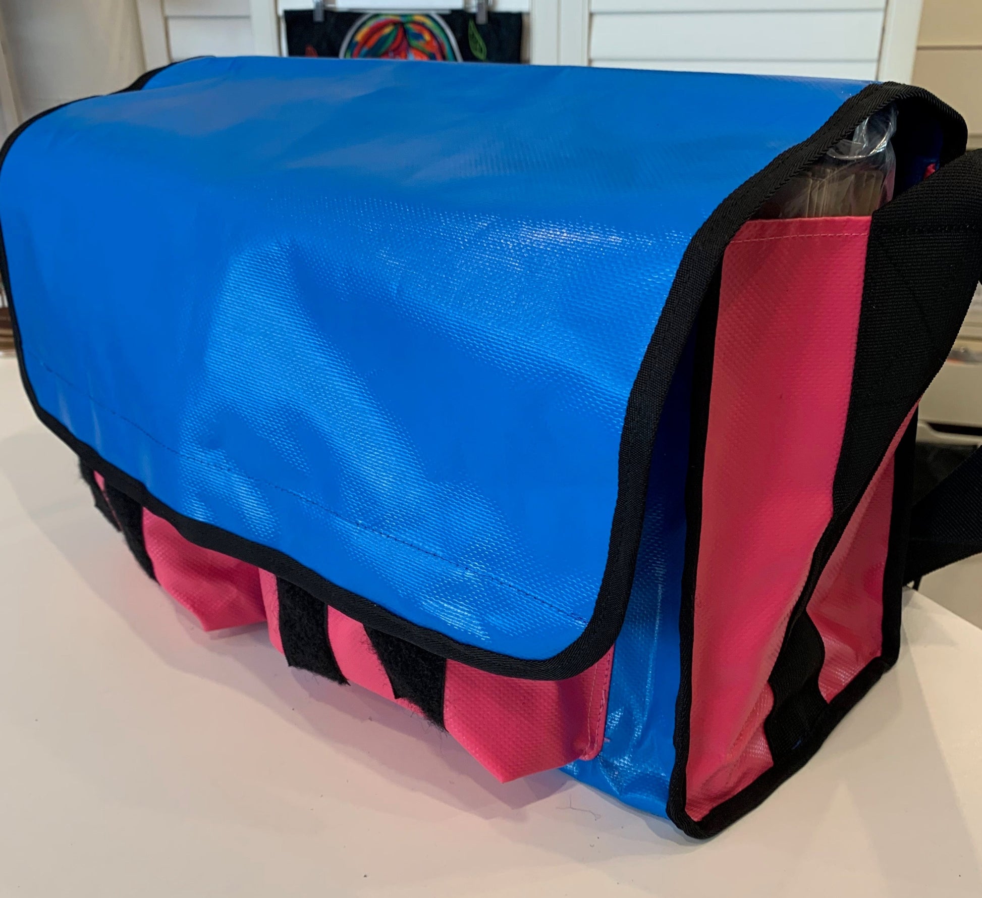 CribBags Medium Blue and Pink Crib bag. Tough Vinyl Construct 2 pockets outside, Document pocket inside