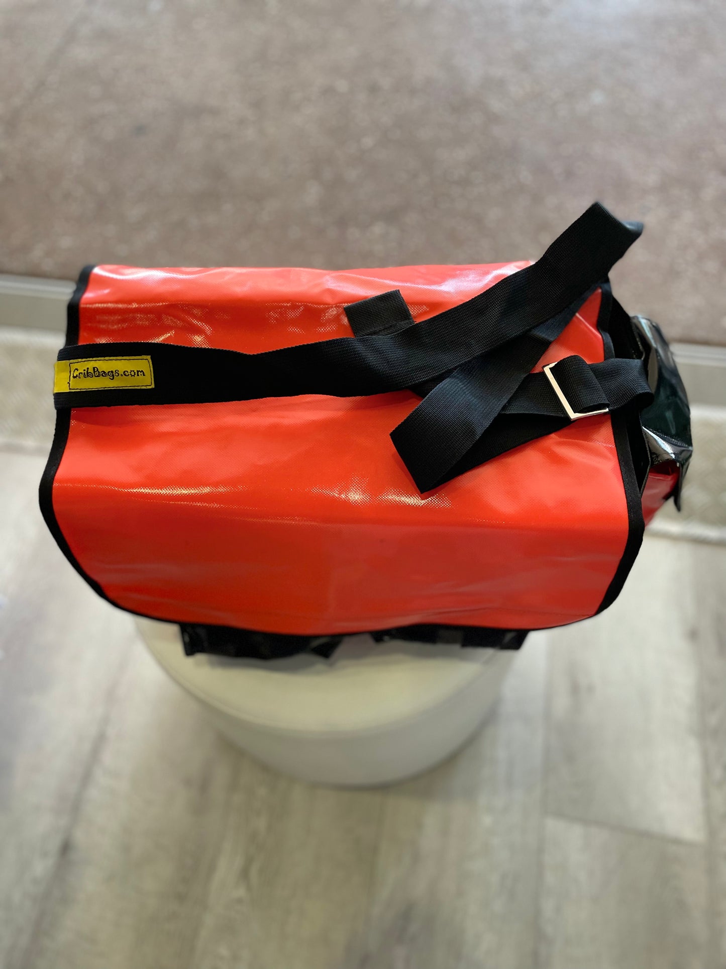 CribBags Extra Large Orange and Black Crib bag. Tough Vinyl Construct 4 pockets outside, 3 pockets inside