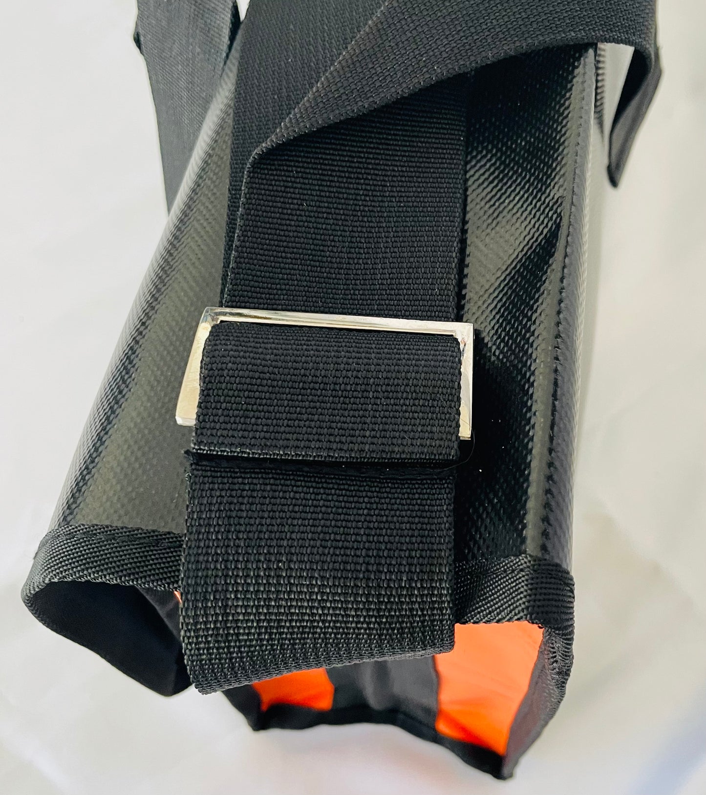 CribBags Small Black and Orange Crib bag. Tough Vinyl Construct, Document pocket inside