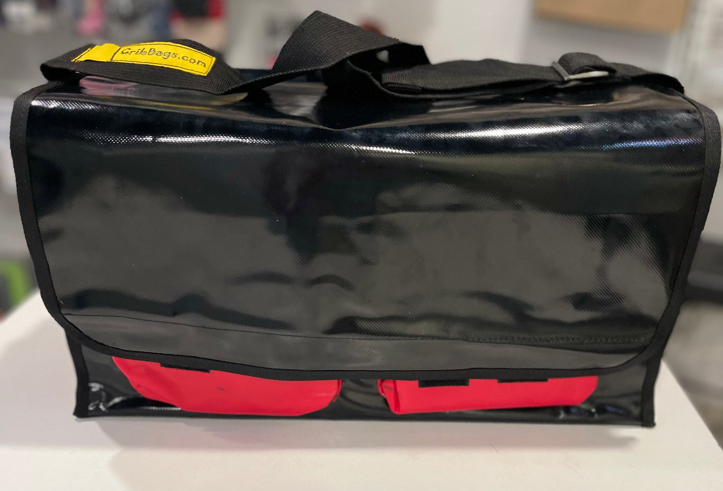 CribBags Medium Black and Red Crib bag. Tough Vinyl Construct 2 pockets outside, Document pockets inside