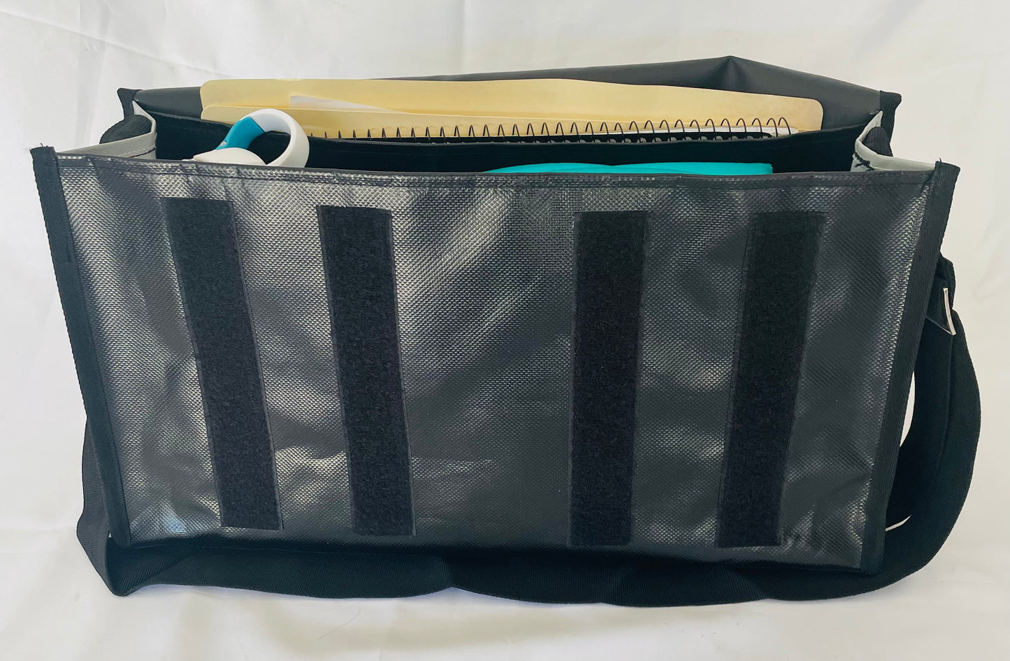 CribBags Small Black and Grey Crib bag. Tough Vinyl Construct, Document pocket inside
