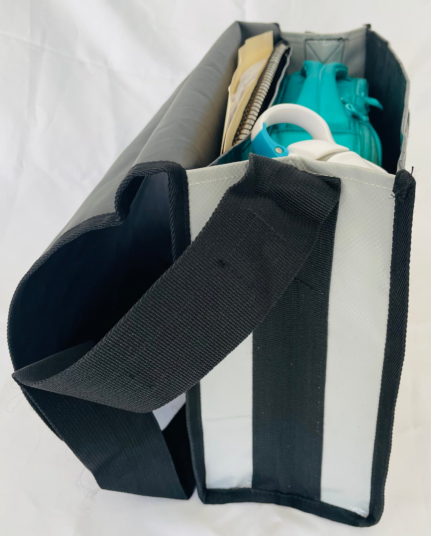 CribBags Small Black and Grey Crib bag. Tough Vinyl Construct, Document pocket inside