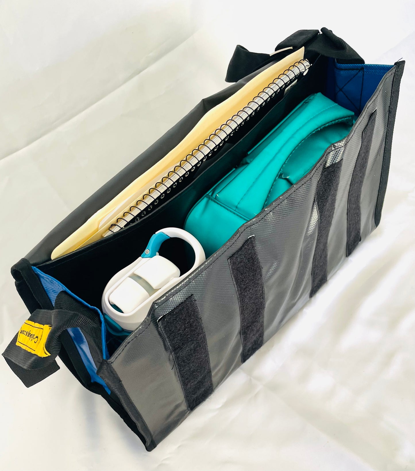 CribBags Small Black and Blue Crib bag. Tough Vinyl Construct, Document pocket inside