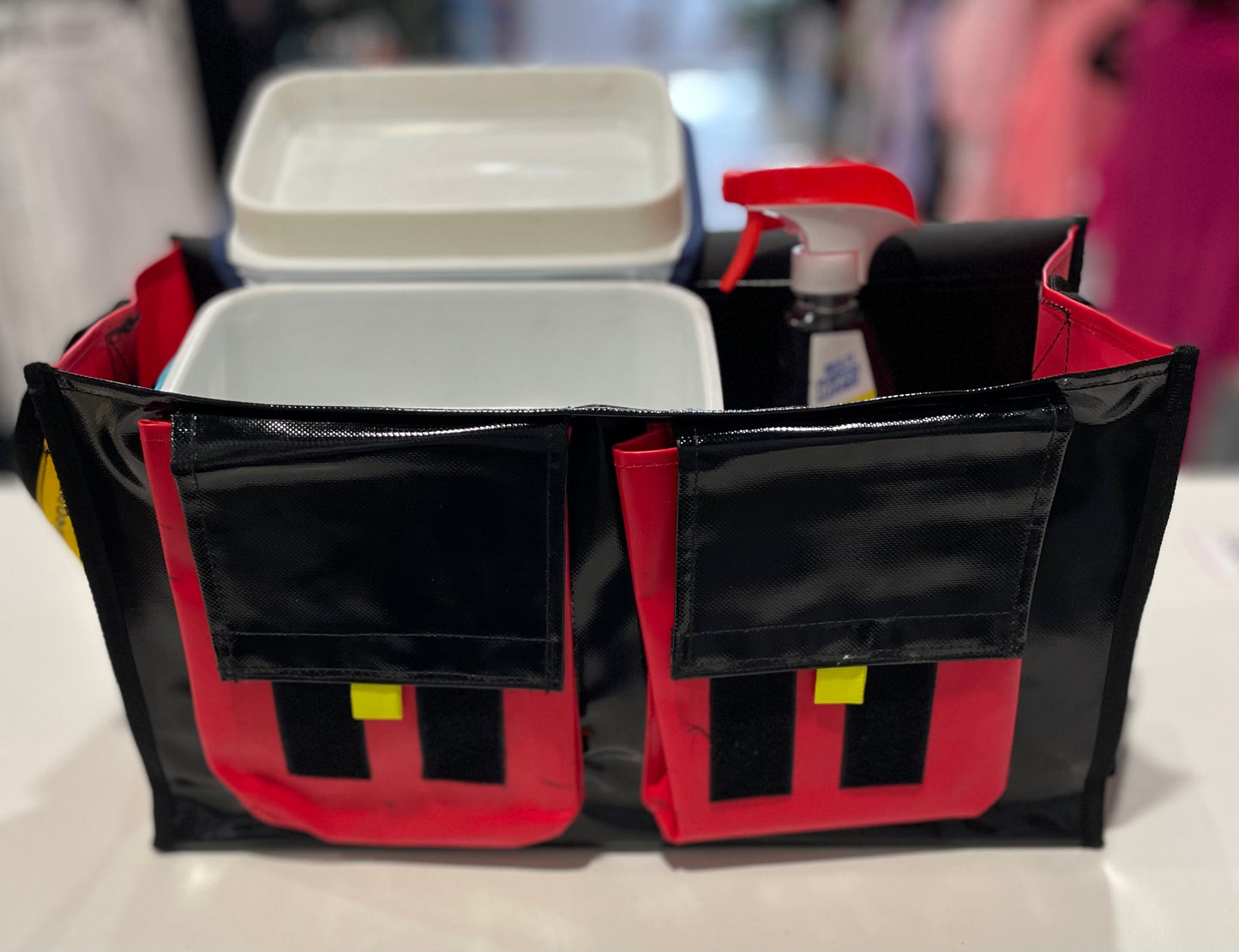 CribBags Medium Black and Red Crib bag. Tough Vinyl Construct 2 pockets outside, Document pockets inside