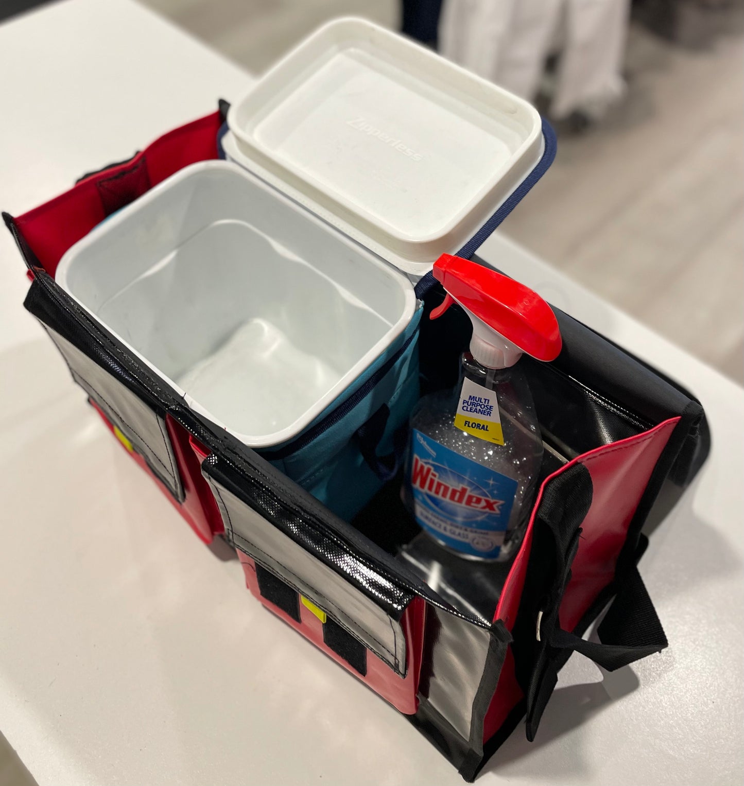CribBags Medium Black and Red Crib bag. Tough Vinyl Construct 2 pockets outside, Document pockets inside
