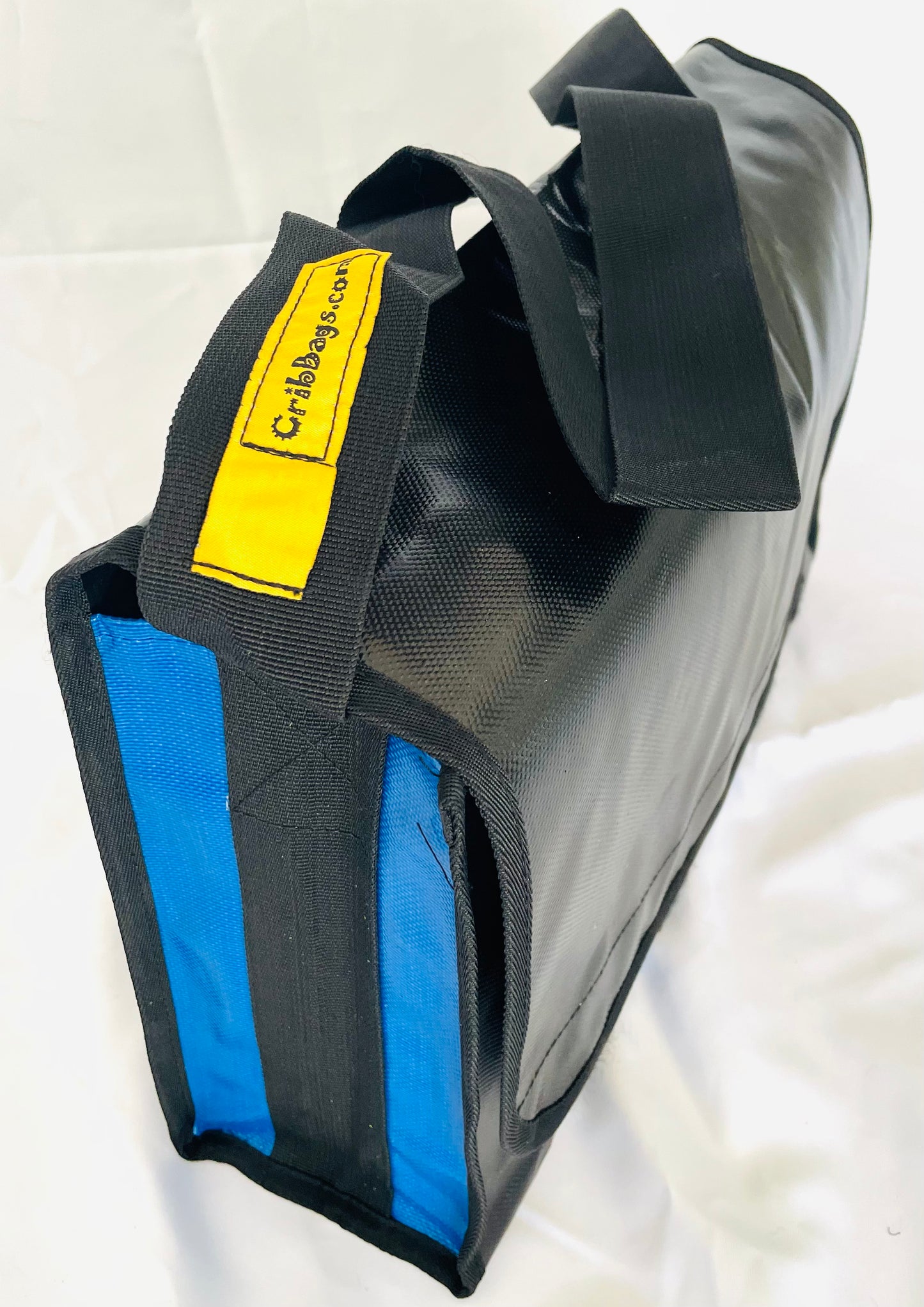 CribBags Small Black and Blue Crib bag. Tough Vinyl Construct, Document pocket inside
