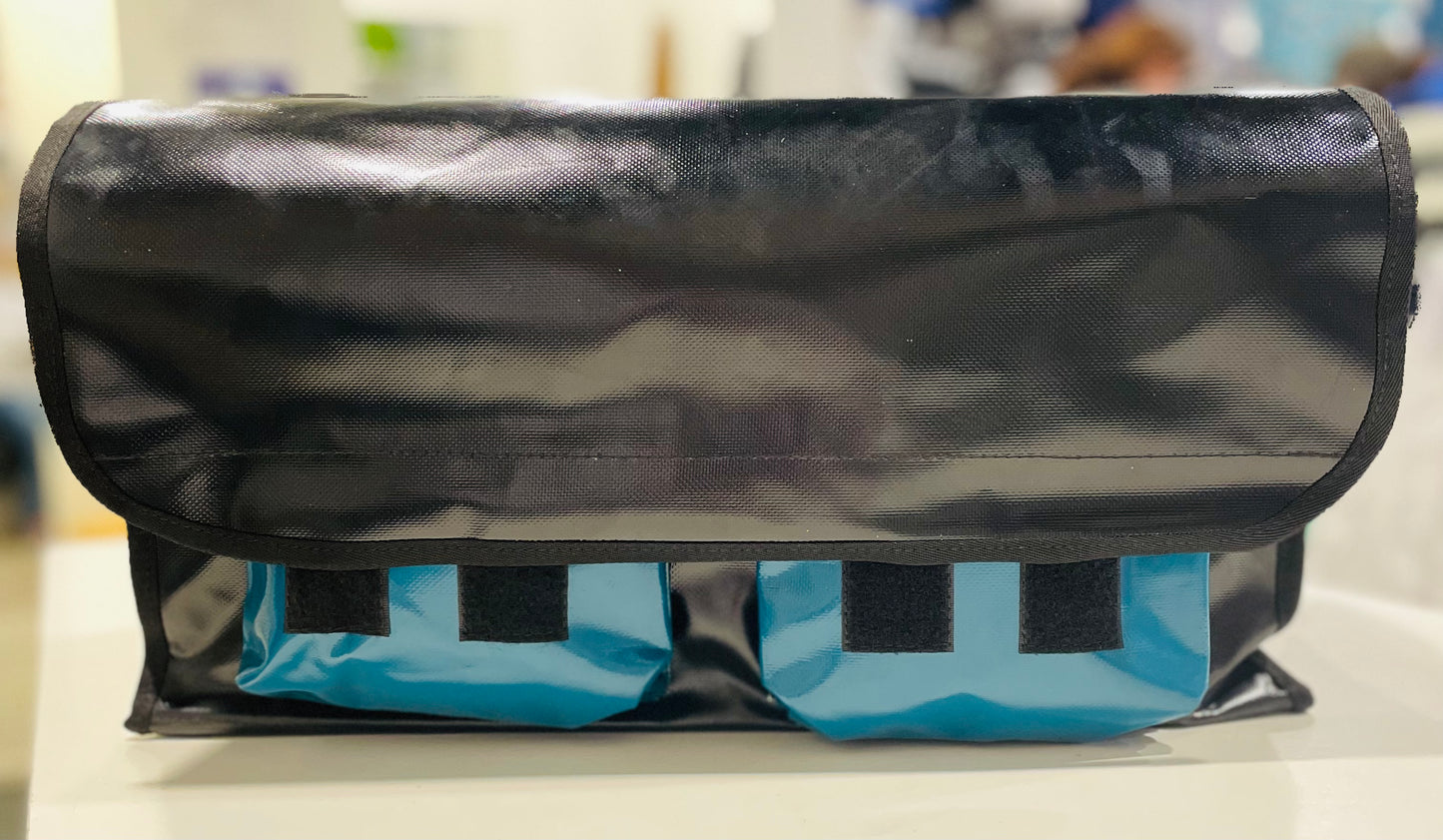 CribBags Medium Black and Teal Crib bag. Tough Vinyl Construct 2 pockets outside, Document pockets inside
