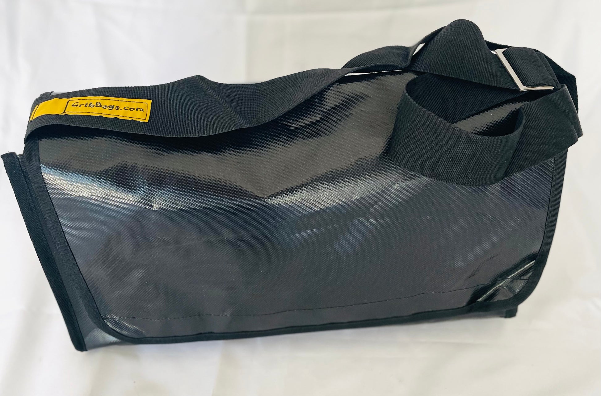 CribBags Small Black and Grey Crib bag. Tough Vinyl Construct, Document pocket inside