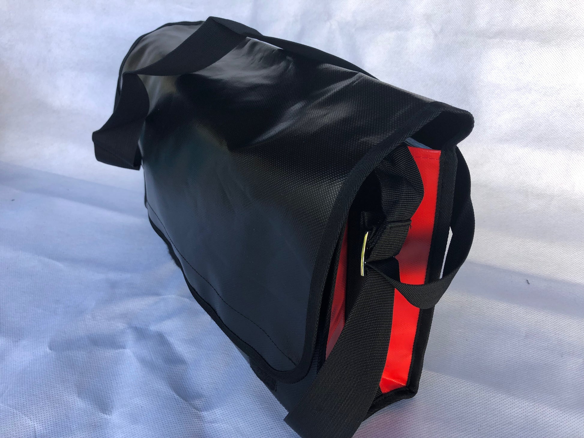 CribBags Small Black and Red Crib bag. Tough Vinyl Construct, Document pocket inside