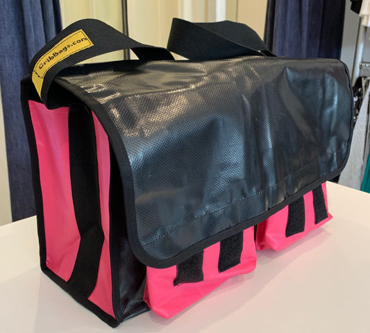 CribBags Medium Black and Pink Crib bag. Tough Vinyl Construct 2 pockets outside,  Document pockets inside