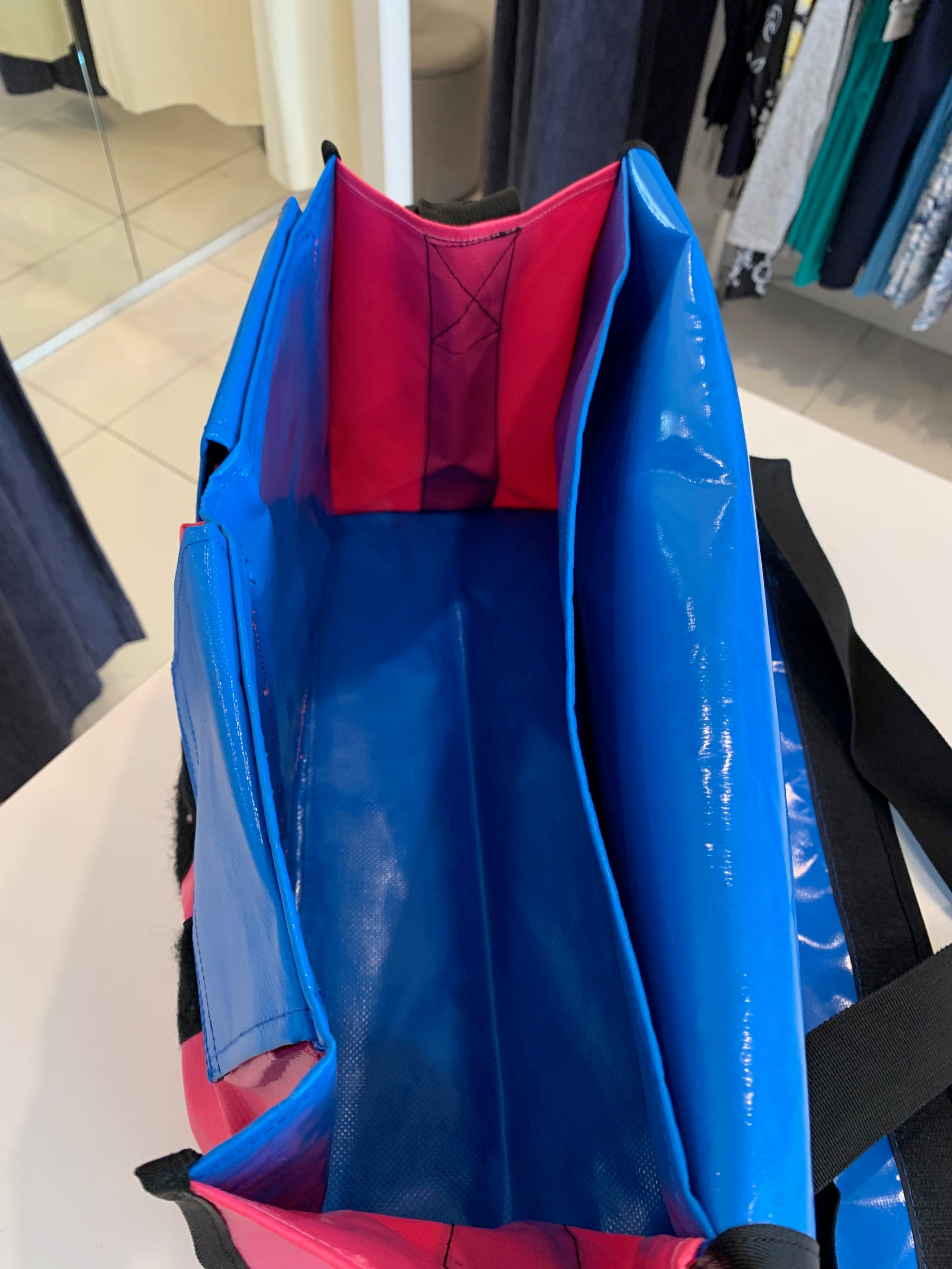 CribBags Medium Blue and Pink Crib bag. Tough Vinyl Construct 2 pockets outside, Document pockets inside