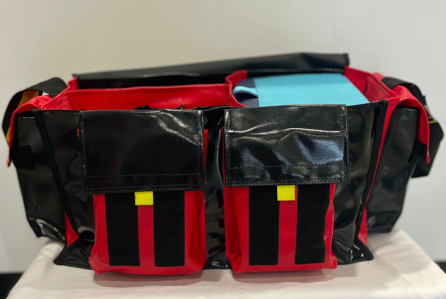 CribBags Extra Large Black and Red Crib bag. Tough Vinyl Construct 4 pockets outside, 3 pockets inside.